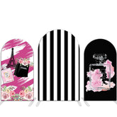 Aperturee Pink Perfume Floral Stripes Birthday Arch Backdrop Cover
